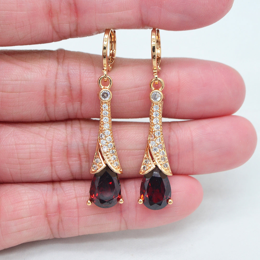 Wholesale Gold Plated Women Clear Cubic Zirconia CZ Long Teardrop Dangle Earrings Jewelry