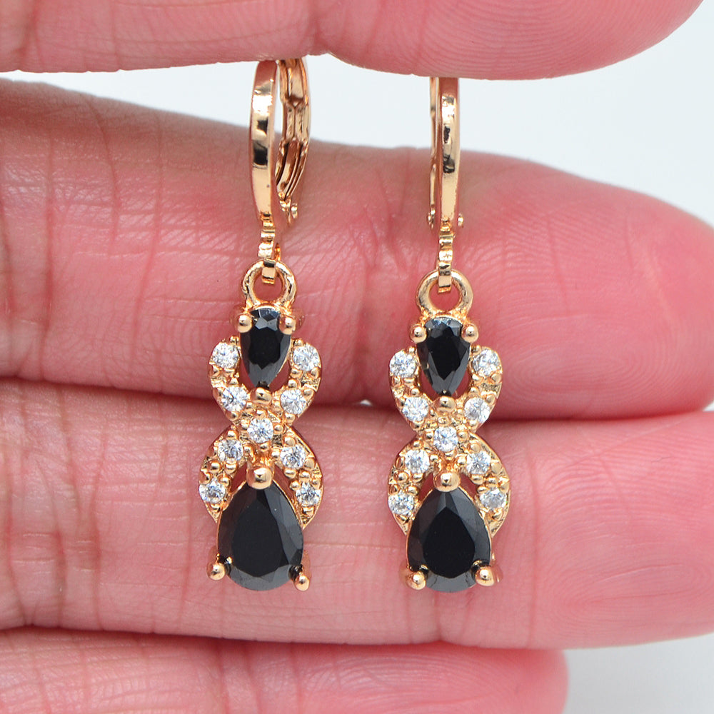 Wholesale Gold Plated Green Cubic Zirconia CZ Women Teardrop Dangle Earrings Jewelry