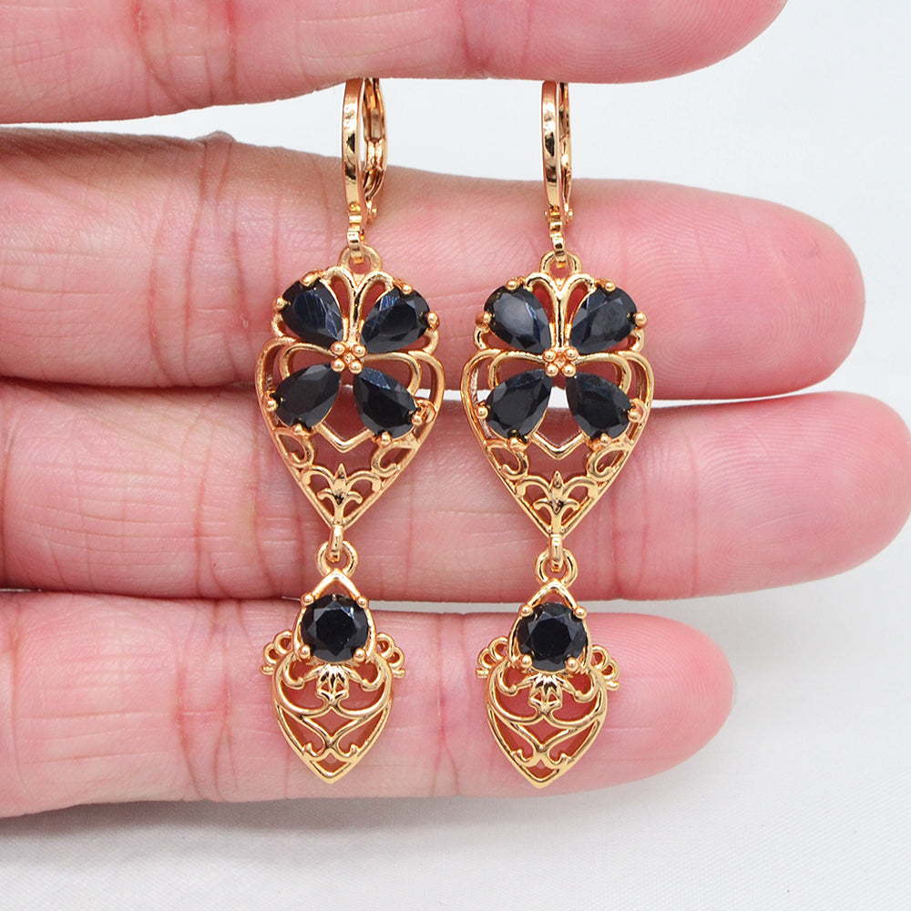 Wholesale Gold Plated Women Multicolor Zircon CZ Flower Wedding Dangle Earrings Jewelry