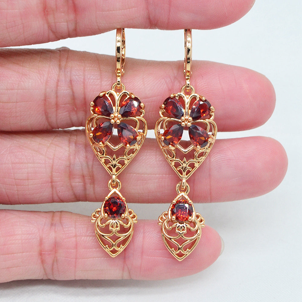 Wholesale Gold Plated Women Multicolor Zircon CZ Flower Wedding Dangle Earrings Jewelry