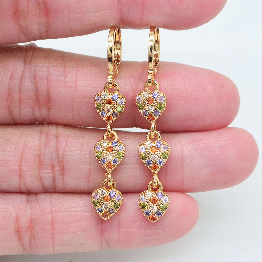Wholesale Gold Plated Women Black Zircon CZ Love Hearts Dangle Earrings Jewelry
