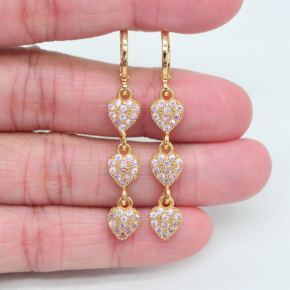 Wholesale Gold Plated Women Black Zircon CZ Love Hearts Dangle Earrings Jewelry