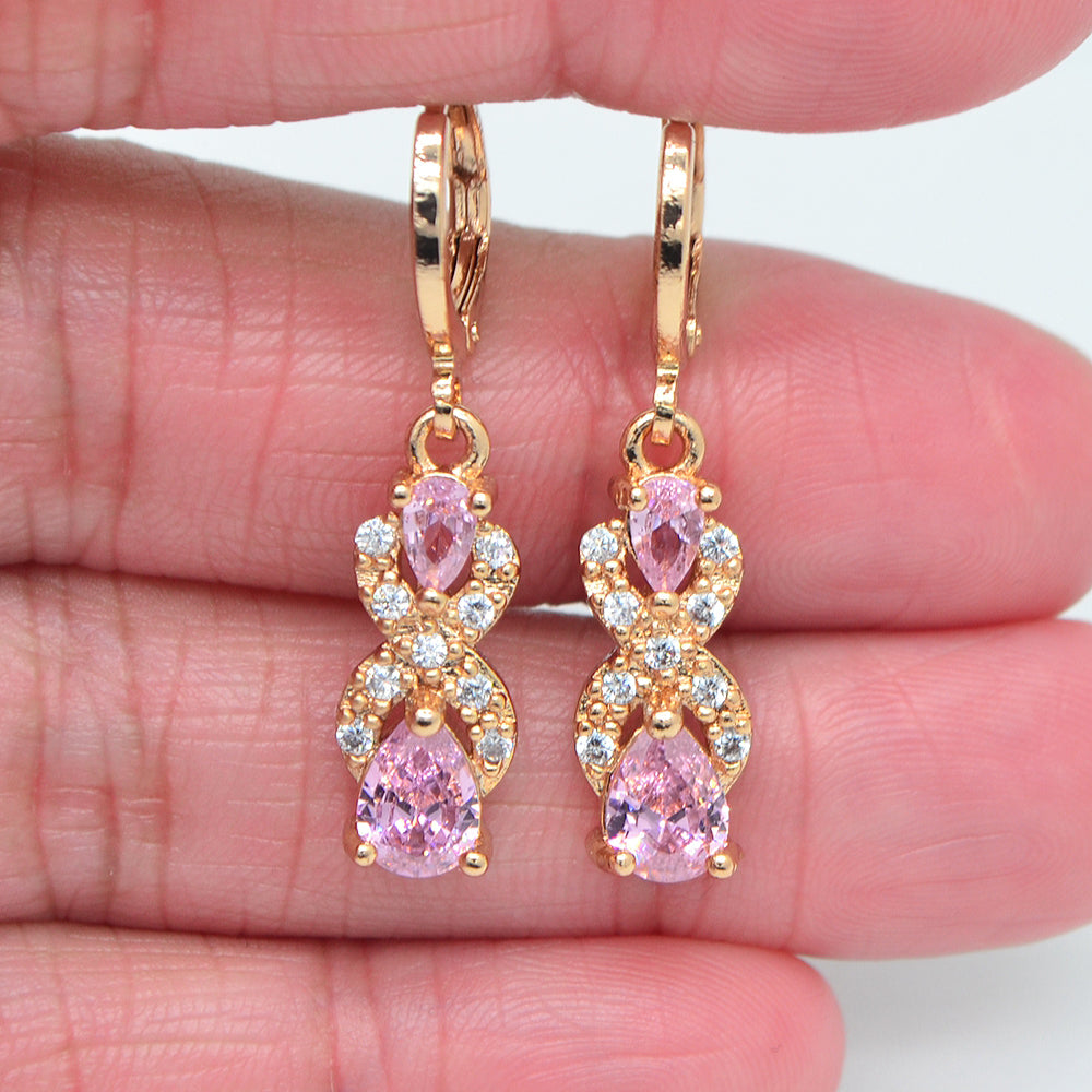 Wholesale Gold Plated Green Cubic Zirconia CZ Women Teardrop Dangle Earrings Jewelry