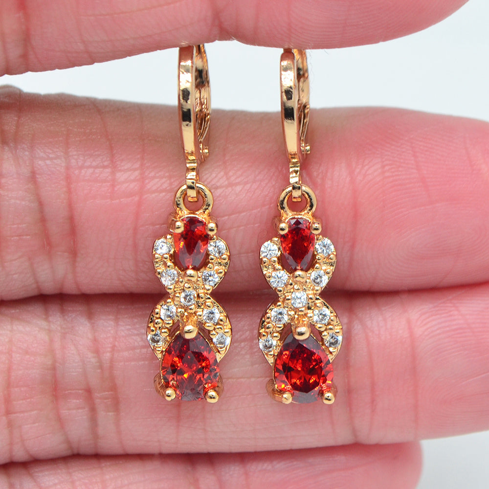 Wholesale Gold Plated Green Cubic Zirconia CZ Women Teardrop Dangle Earrings Jewelry