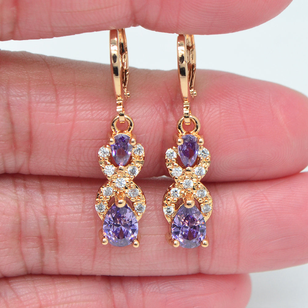 Wholesale Gold Plated Green Cubic Zirconia CZ Women Teardrop Dangle Earrings Jewelry