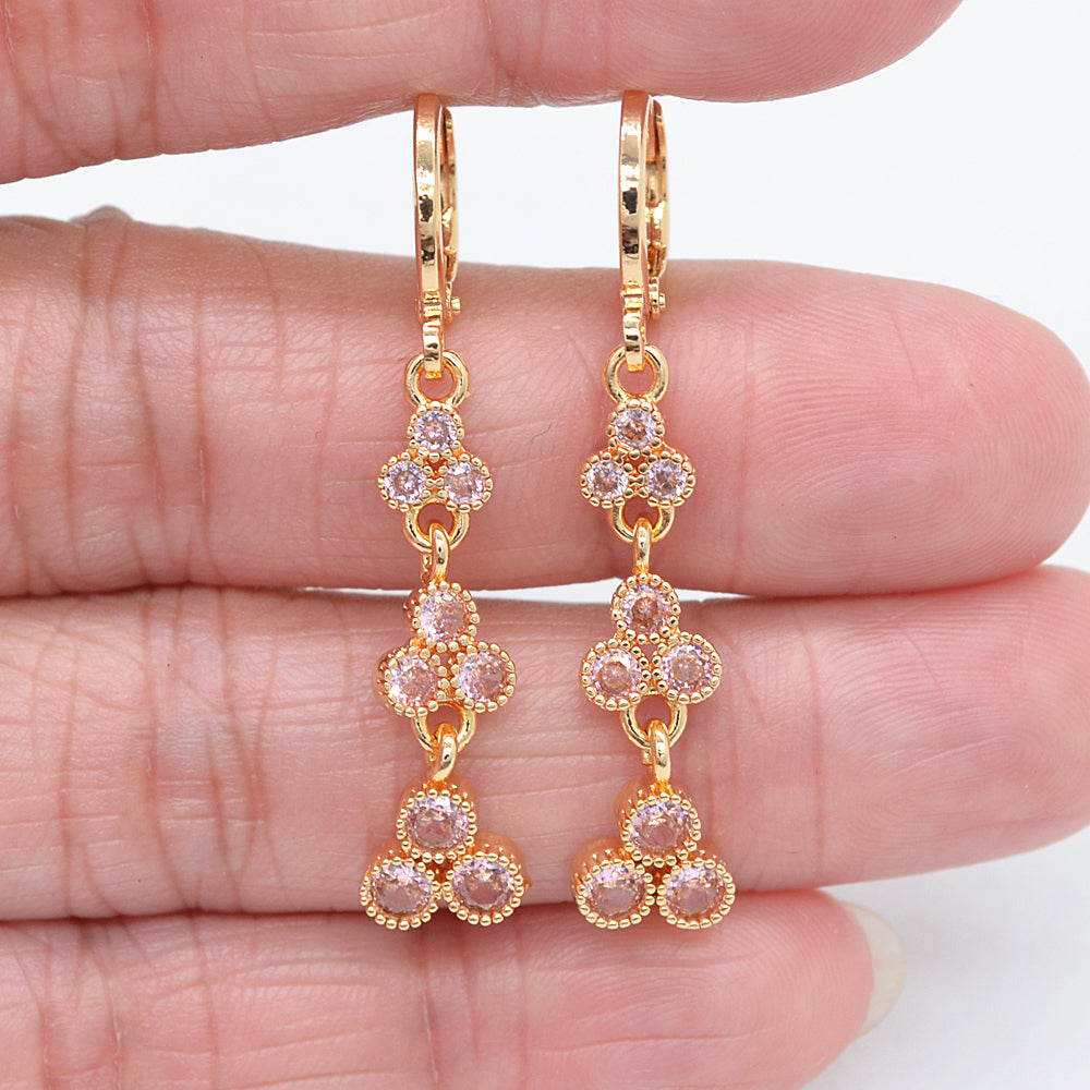 Wholesale Gold Plated Women Fashion Black Zircon CZ Square Dots Dangle Earrings Jewelry