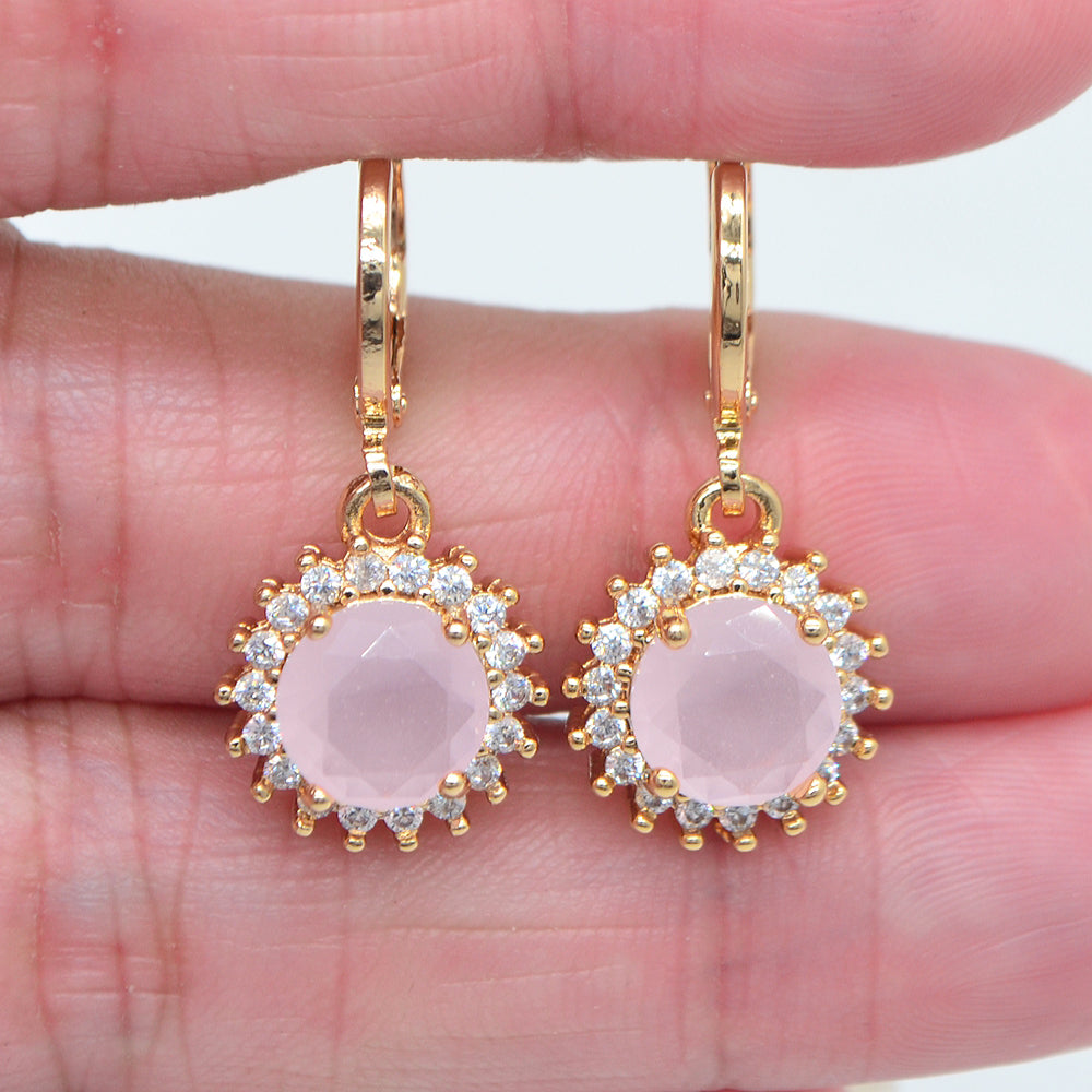 Wholesale Gold Plated Women Blue Zircon CZ Halo Round Dangle Earrings Jewelry