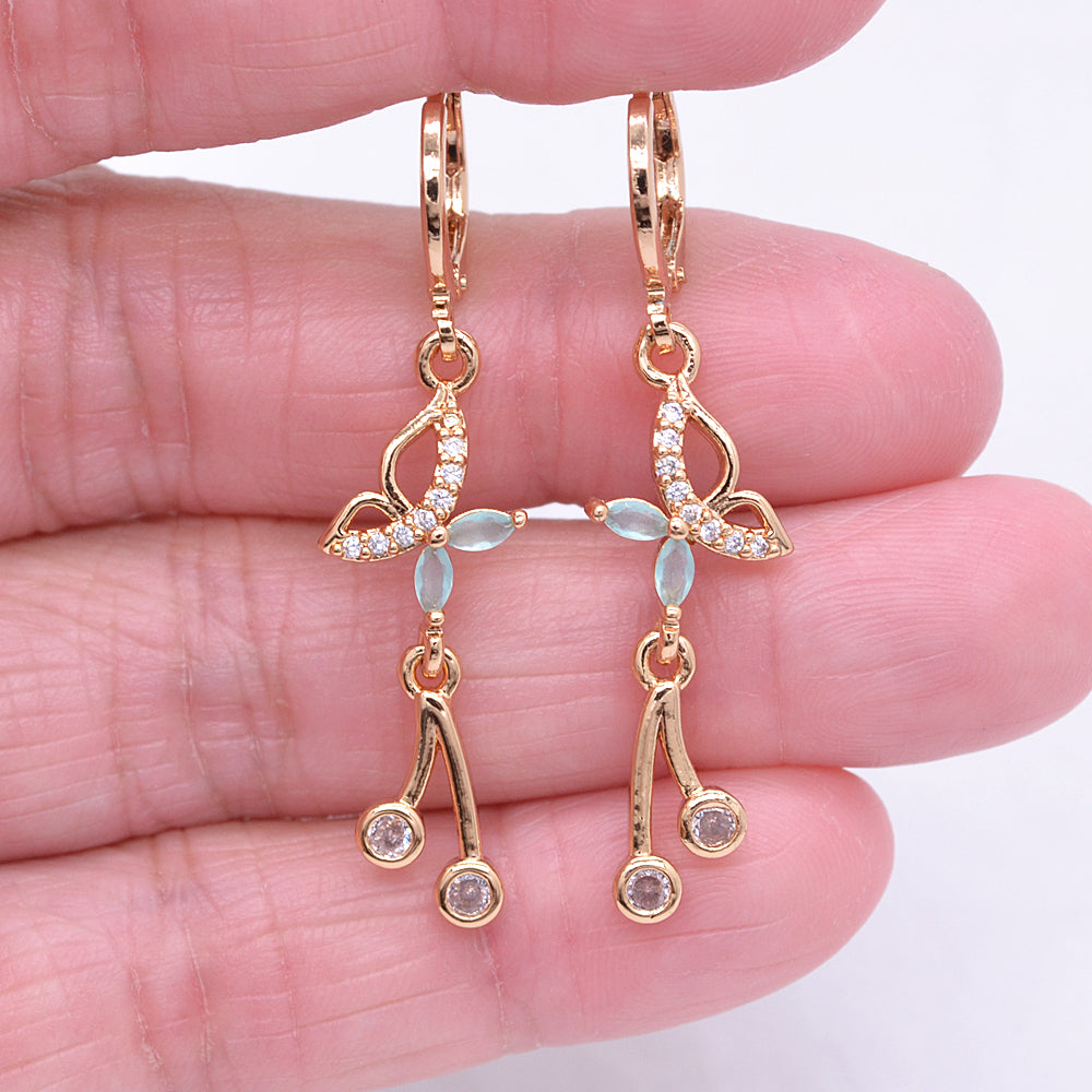 Wholesale Gold Plated Women Green Zircon CZ Butterfly Dangle Earrings Jewelry