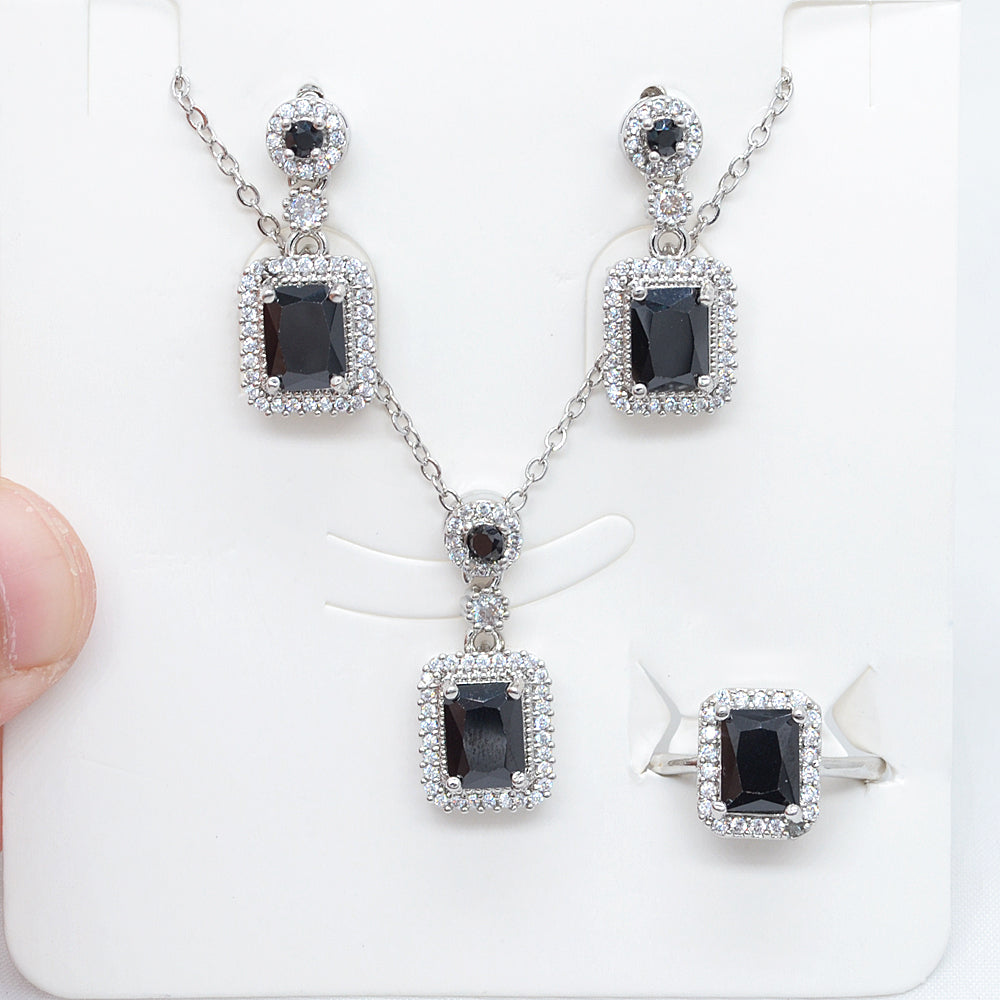 Wholesale Gold Plated Women Luxury Green Zircon CZ Wedding Jewelry Set Free Ring Size