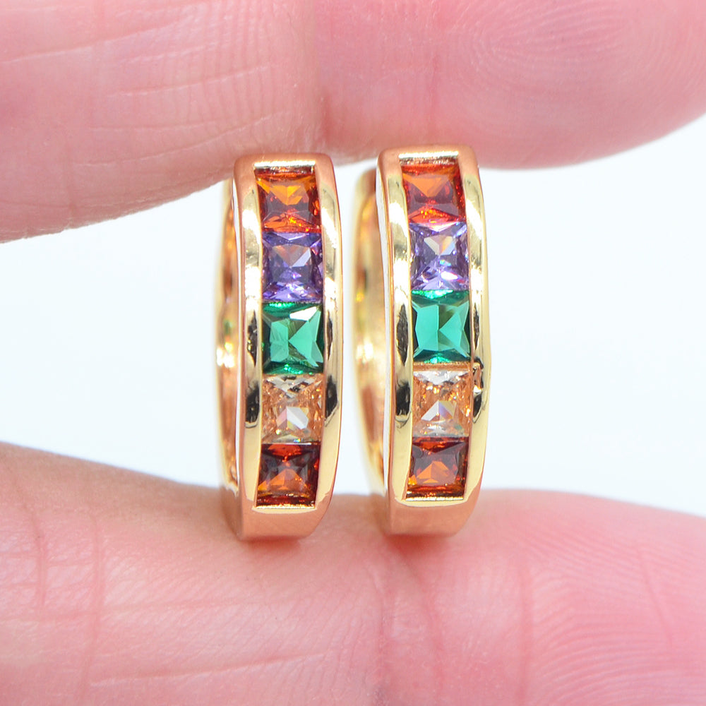 Wholesale Gold Plated Women Multicolor Zircon Hoop Huggie Earrings Jewelry