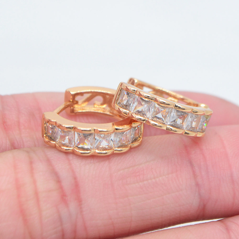 Wholesale Gold Plated Women Multicolor Square Zircon CZ Huggie Earrings Jewelry