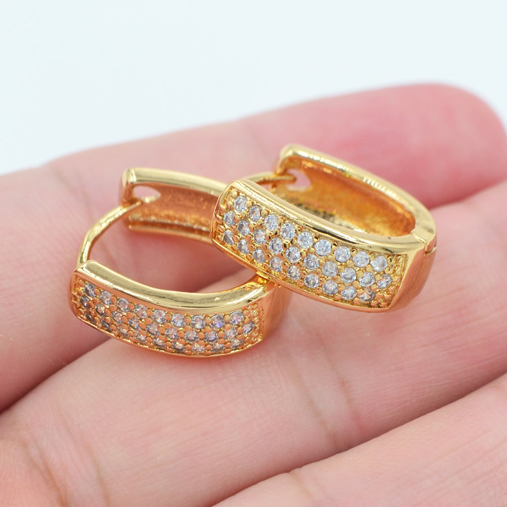 Wholesale Gold Plated Women Fashion Three Rows Clear Zircon CZ Huggie Earrings Jewelry