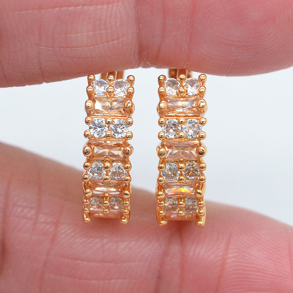 Wholesale Gold Plated Women Champagne Zircon CZ Hoop Huggie Earrings Jewelry