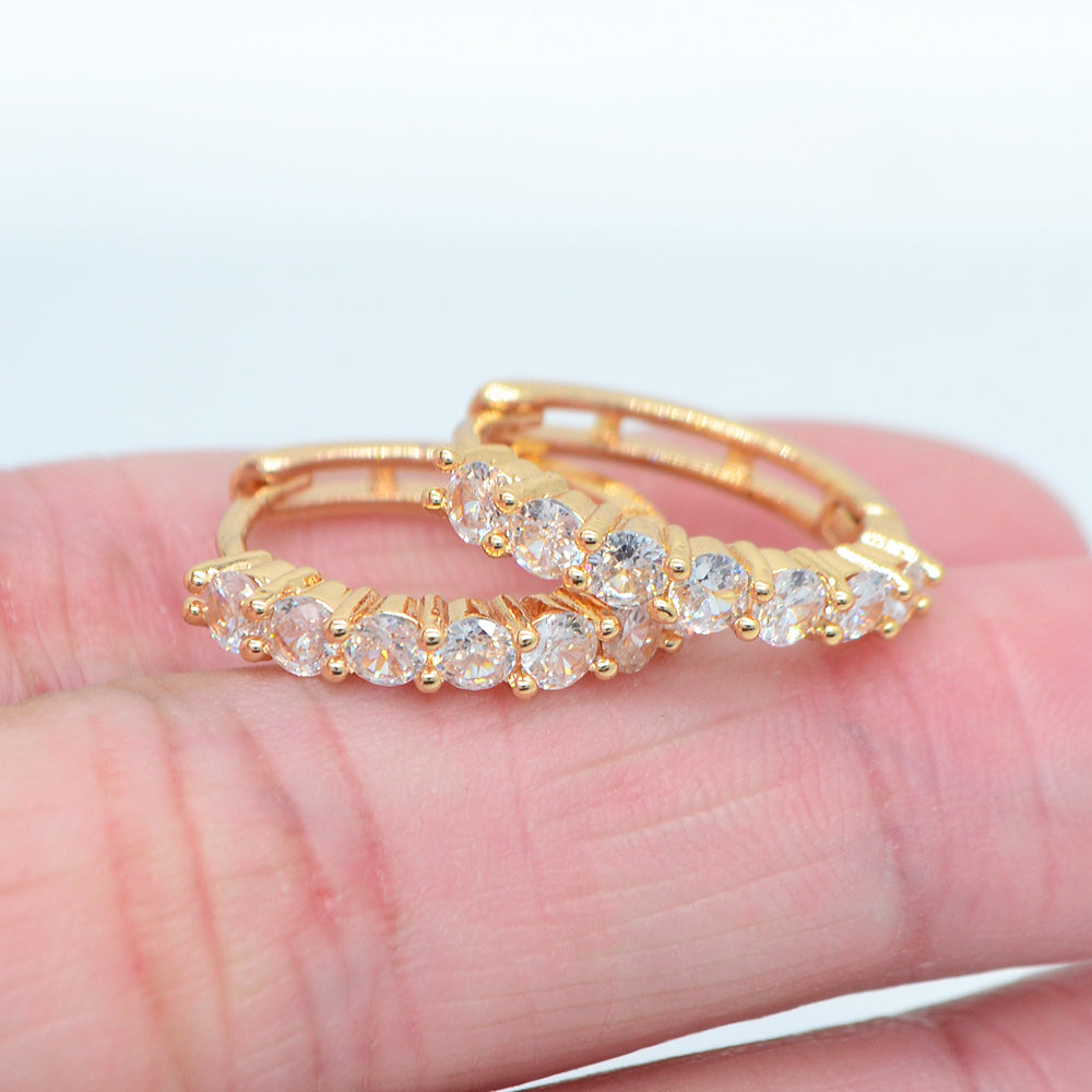 Wholesale Gold Plated Women Multicolor Round Zircon CZ Hoop Huggie Earrings Jewelry