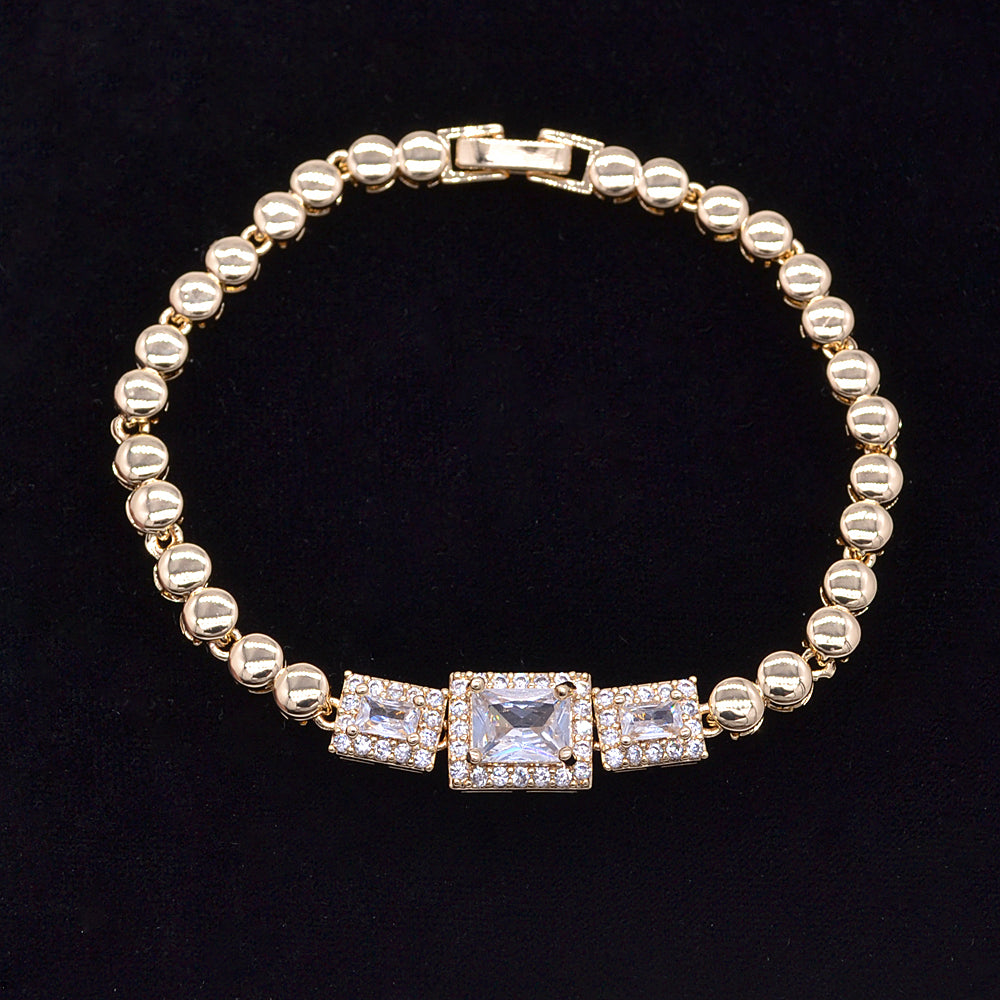 Wholesale Gold Plated Women Clear Zircon CZ Stylish Baguette Charm Bracelet Jewelry