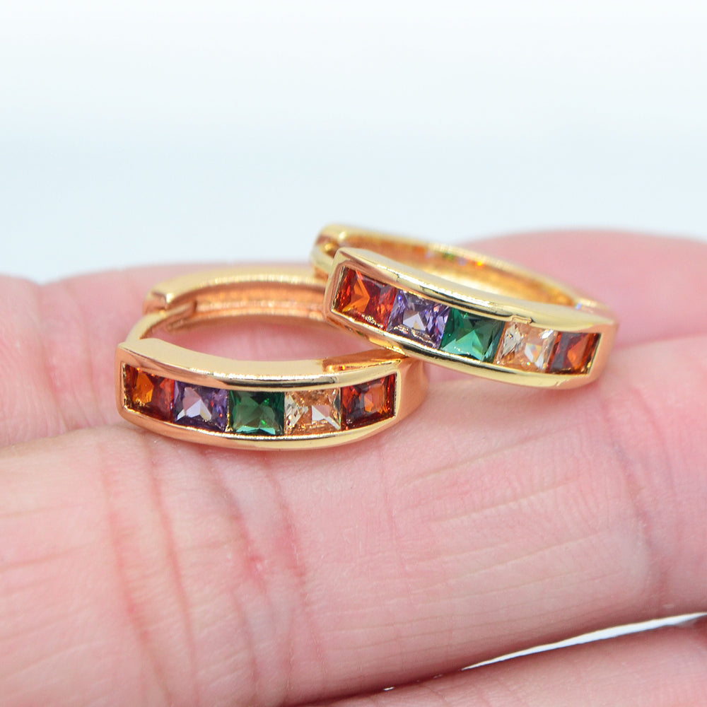 Wholesale Gold Plated Women Multicolor Zircon Hoop Huggie Earrings Jewelry