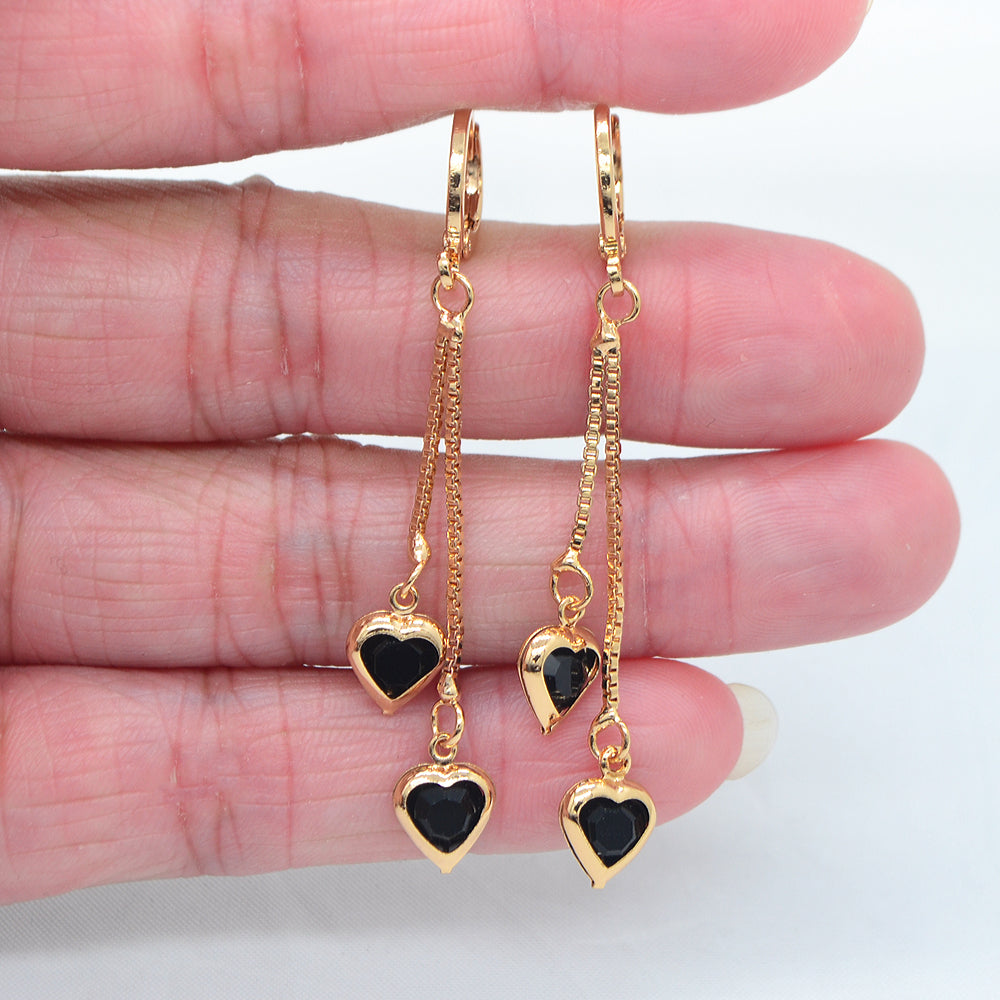Wholesale Gold Plated Women Red Zircon CZ Hearts Tassel Dangle Earrings Jewelry