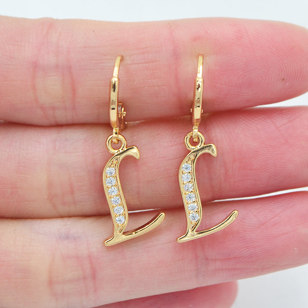 Wholesale Gold Plated Women Clear Zircon CZ Alphbet Letter A to Z Dangle Earrings Jewelry