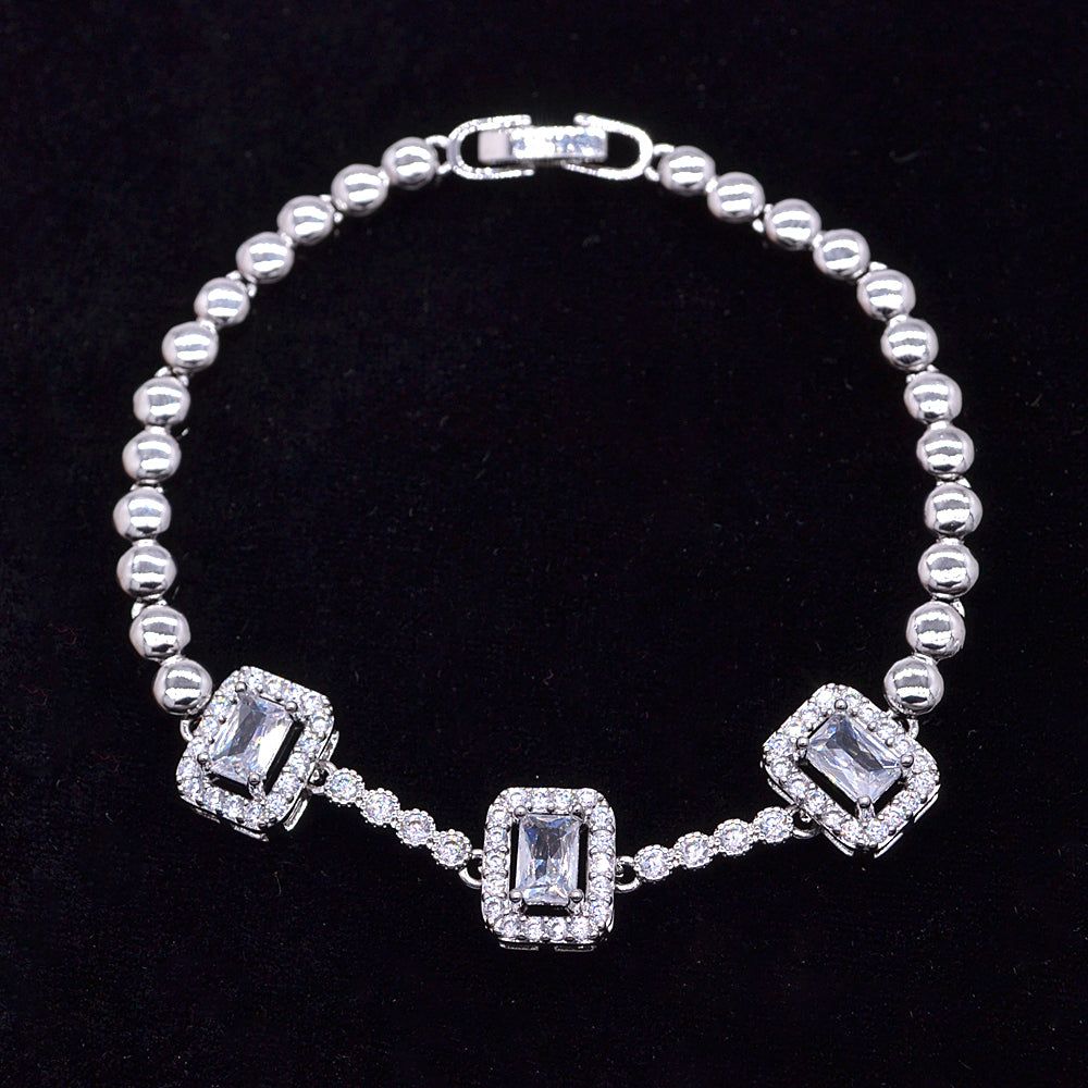 Wholesale Gold Plated Women Multicolor Zircon CZ Rectangle Charm Bracelet Jewelry