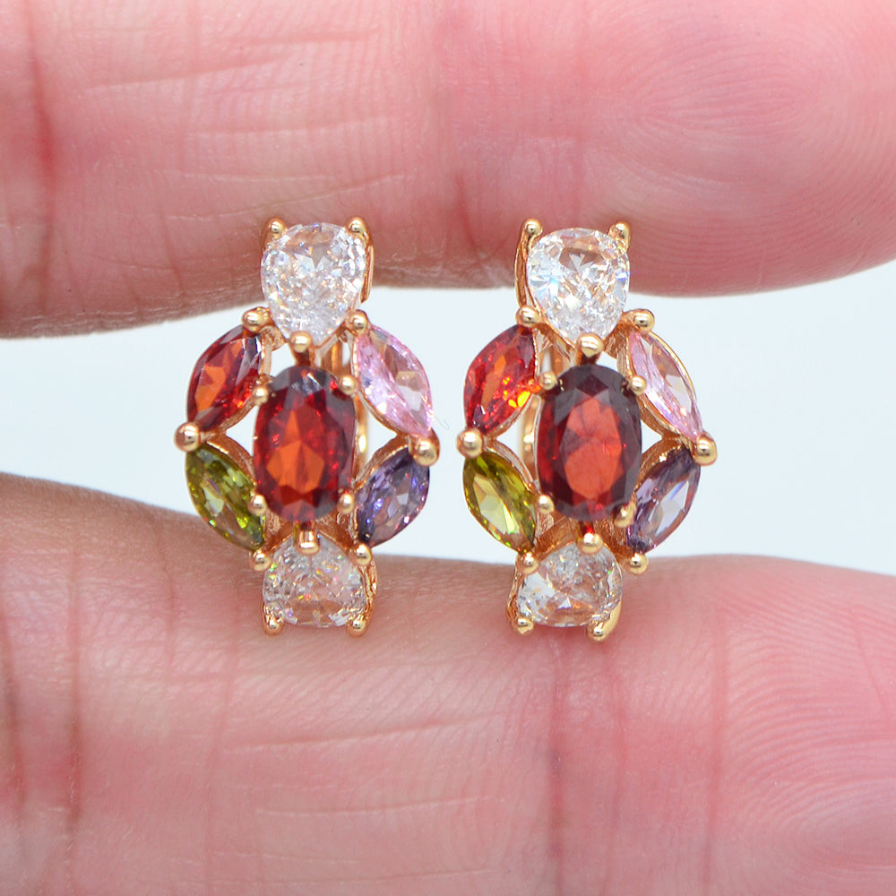 Wholesale Gold Plated Women Fashion Multicolor Zircon CZ Flower Huggie Earrings Jewelry