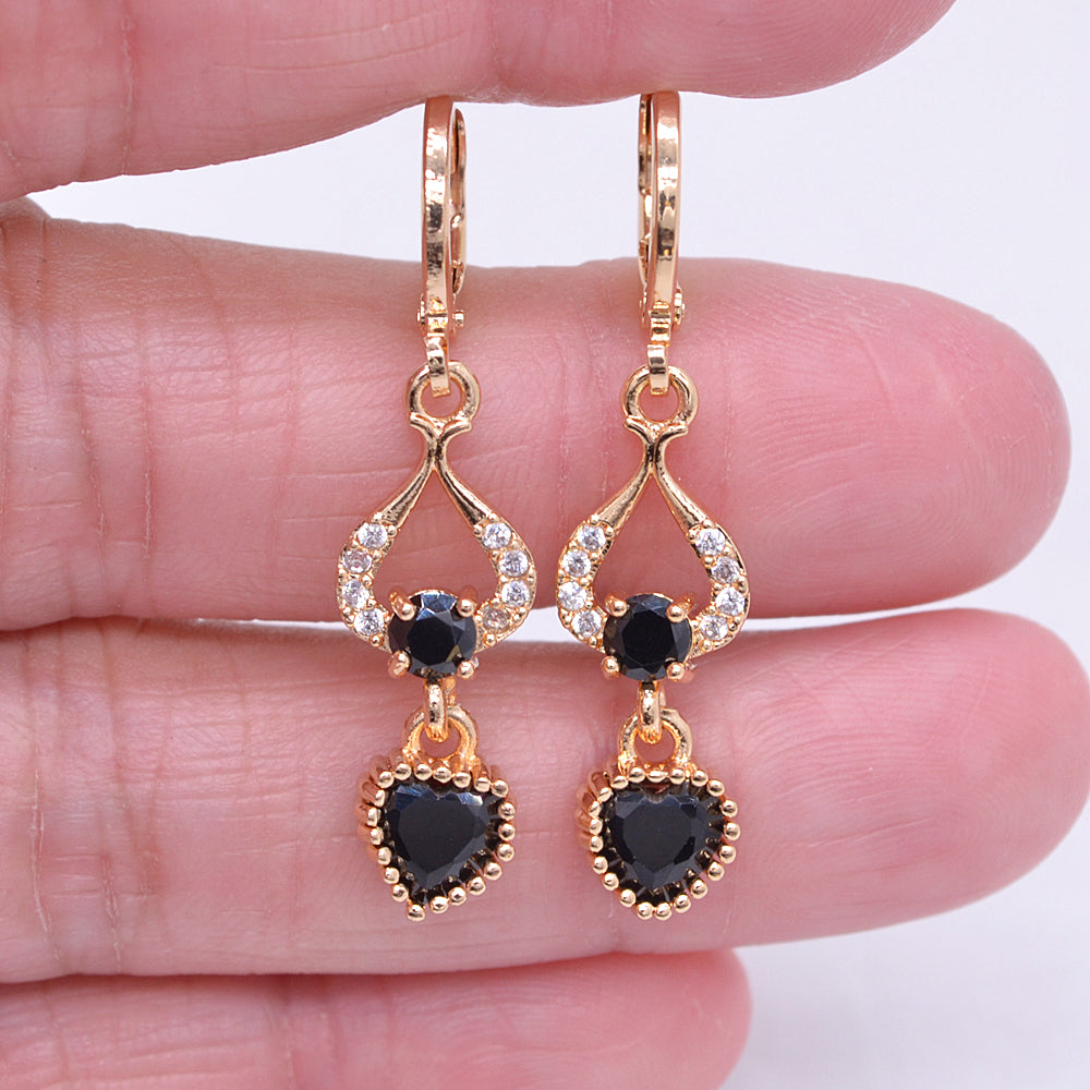 Wholesale Gold Plated Women Green Zircon CZ Heart Dangle Earrings Jewelry