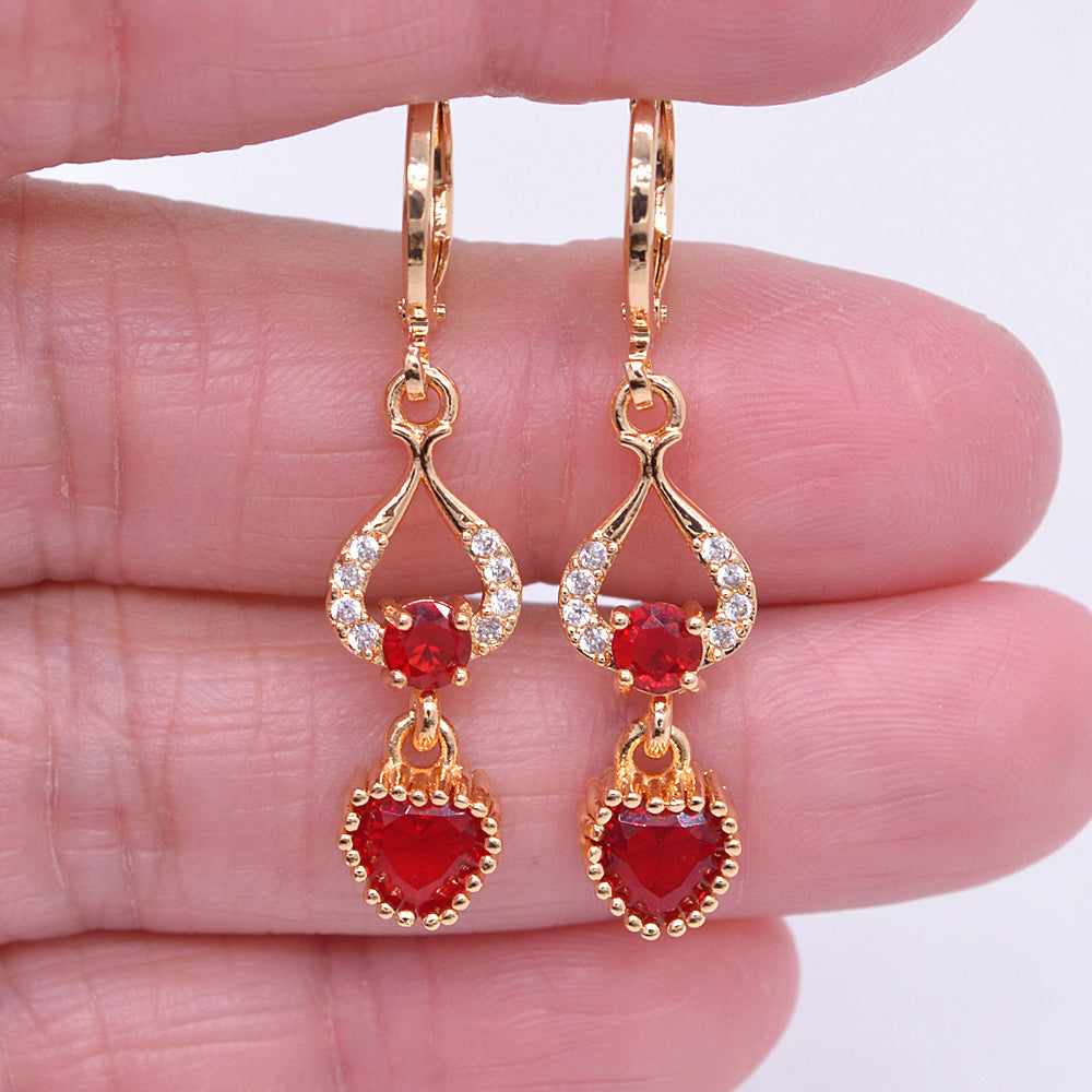 Wholesale Gold Plated Women Green Zircon CZ Heart Dangle Earrings Jewelry