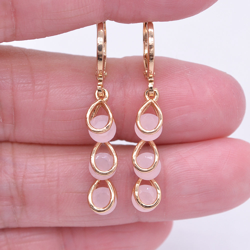 Wholesale Gold Plated Women Fashion Blue Zircon CZ Teardrop Dangle Earrings Jewelry