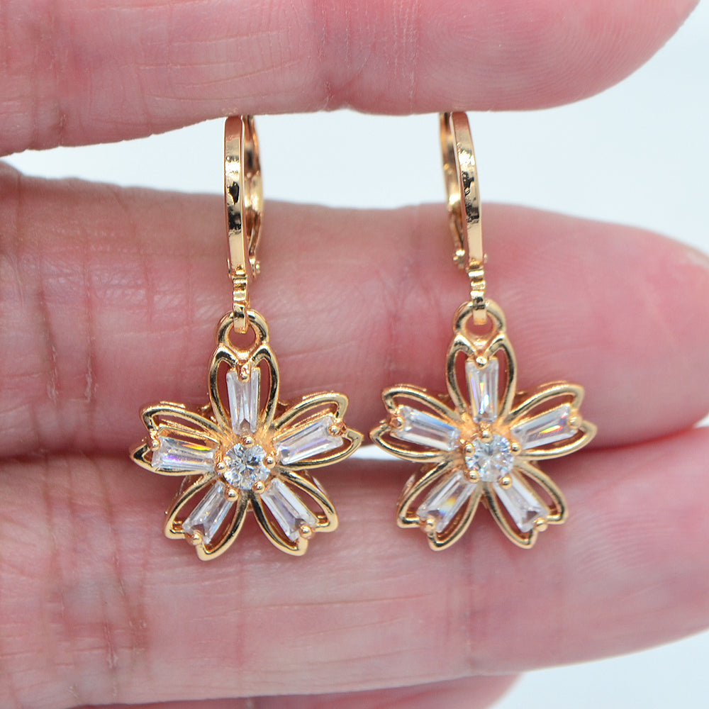 Wholesale Gold Plated Women Trendy Multicolor Zircon CZ Flower Dangle Earring Jewelry