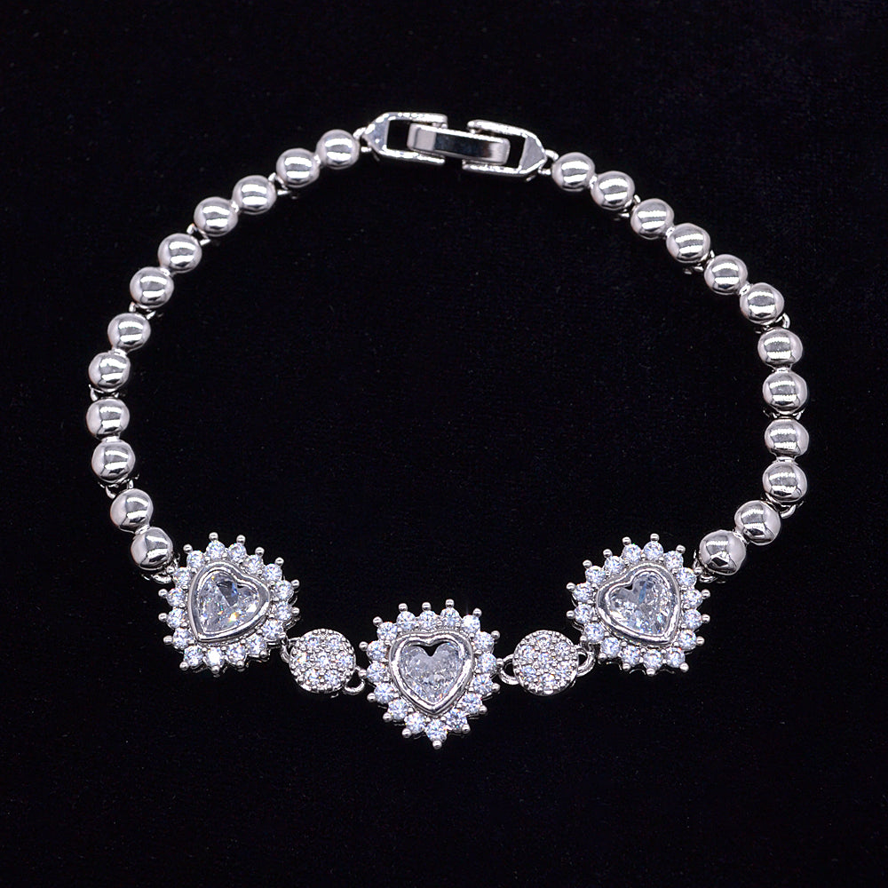 Wholesale Gold Plated Women Multicolor Zircon CZ Love Hearts Charm Bracelet Jewelry