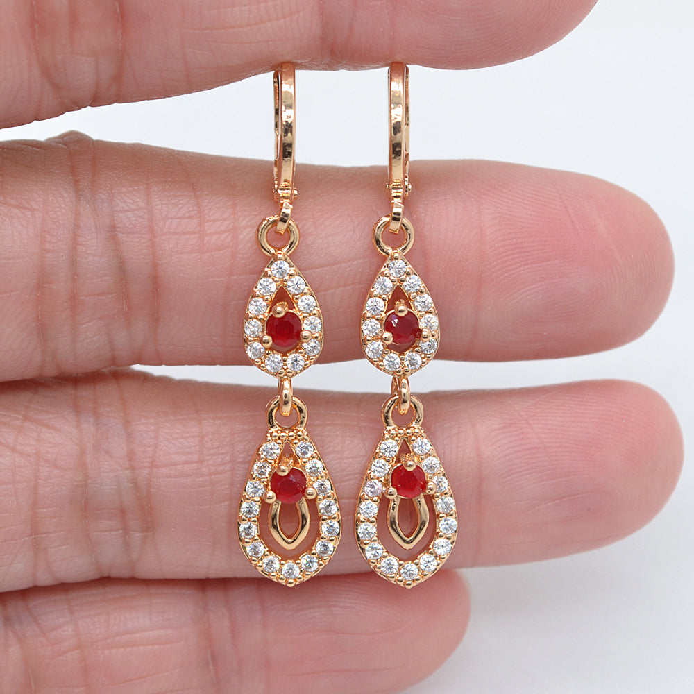 Wholesale Gold Plated Women Trendy Green Zircon CZ Teardrop Dangle Earrings Jewelry