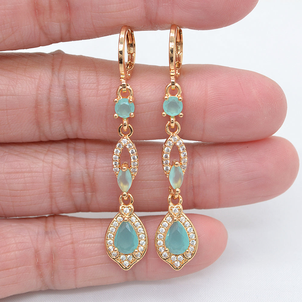 Wholesale Gold Plated Women Red Zircon CZ Teardrop Dangle Earrings Jewelry