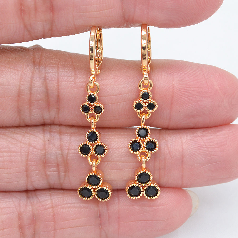 Wholesale Gold Plated Women Fashion Black Zircon CZ Square Dots Dangle Earrings Jewelry