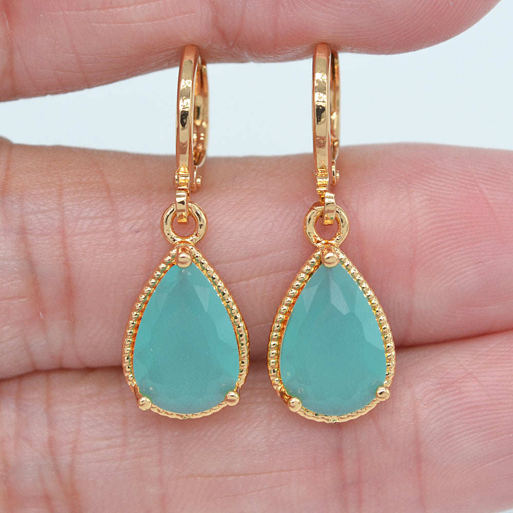 Wholesale Gold Plated Women Clear Zircon CZ Teardrop Dangle Earrings Jewelry