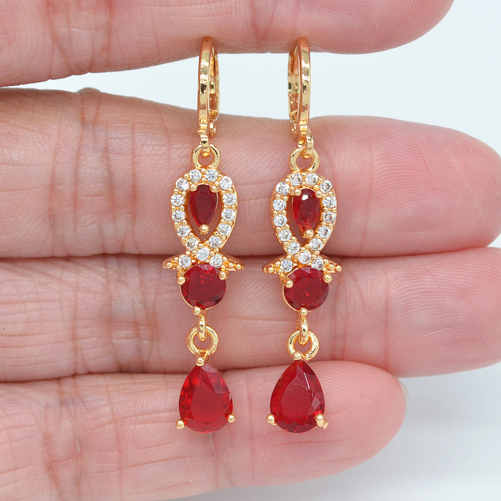 Wholesale Gold Plated Women Green Zircon CZ Elegant Teardrop Dangle Earrings Jewelry