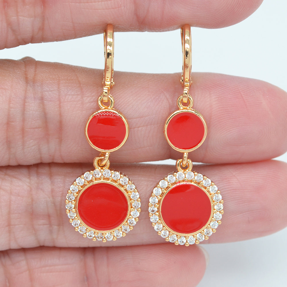 Wholesale Gold Plated Women Fashion Black Enamel Round Dangle Earrings Jewelry