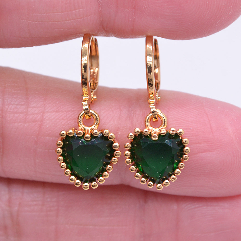 Wholesale Gold Plated Women Clear Zircon CZ Heart Drop Earrings Jewelry