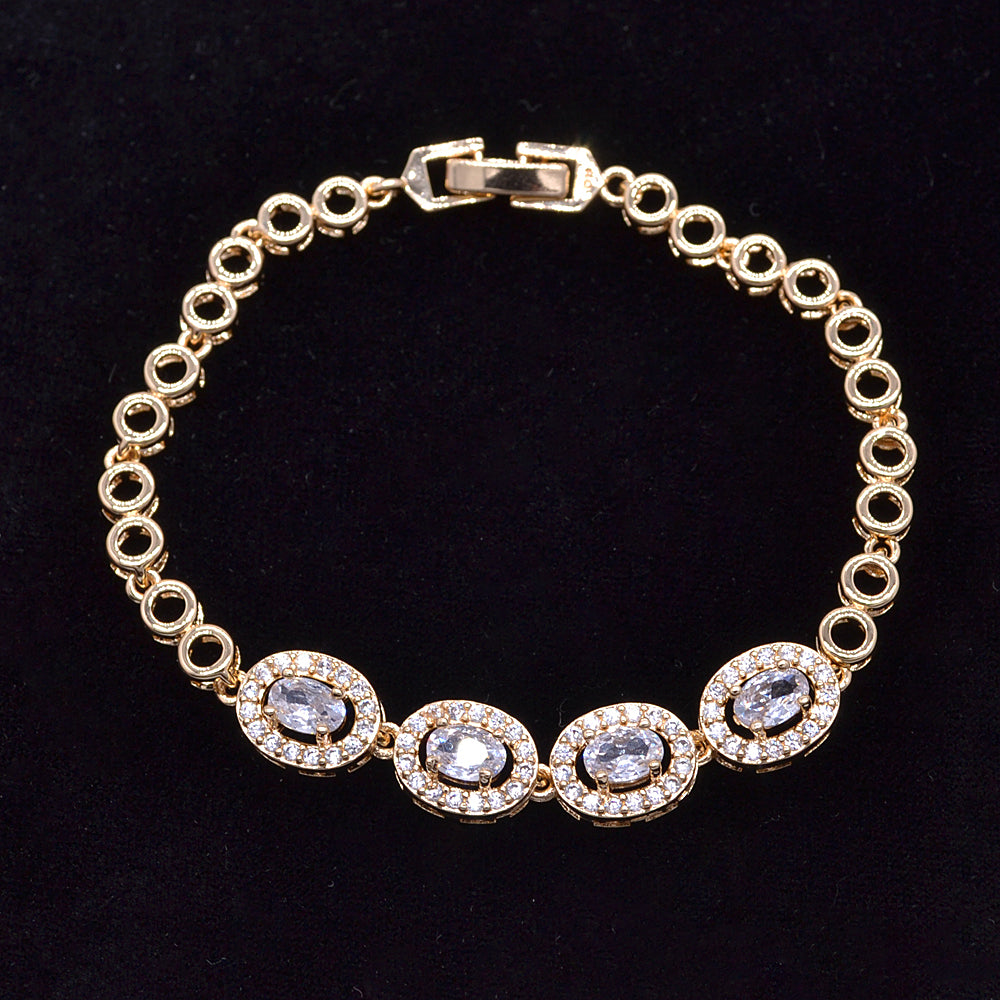 Wholesale White Gold Plated Women Clear Zircon CZ Halo Oval Charm Bracelet Jewelry