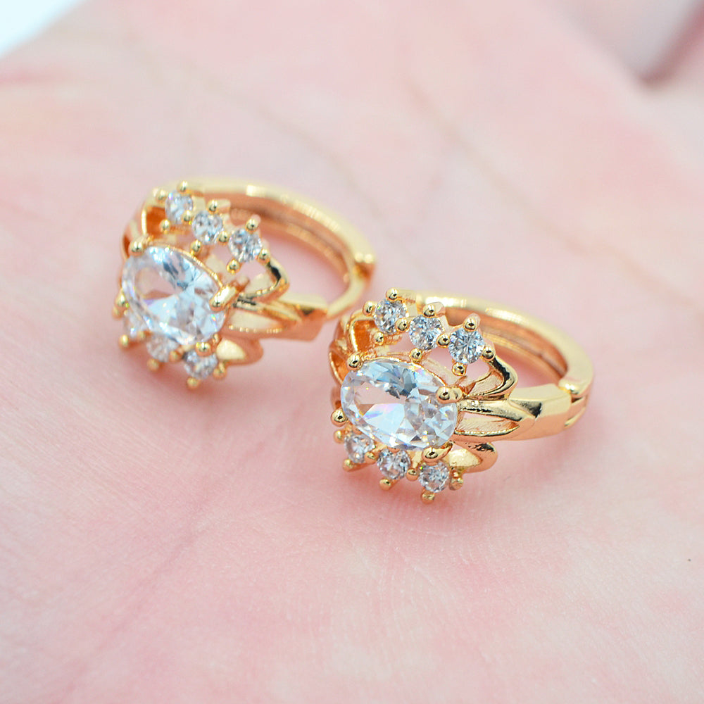 Wholesale Gold Plated Women Fashion White Clear Zircon CZ Hoop Huggie Earrings Jewelry