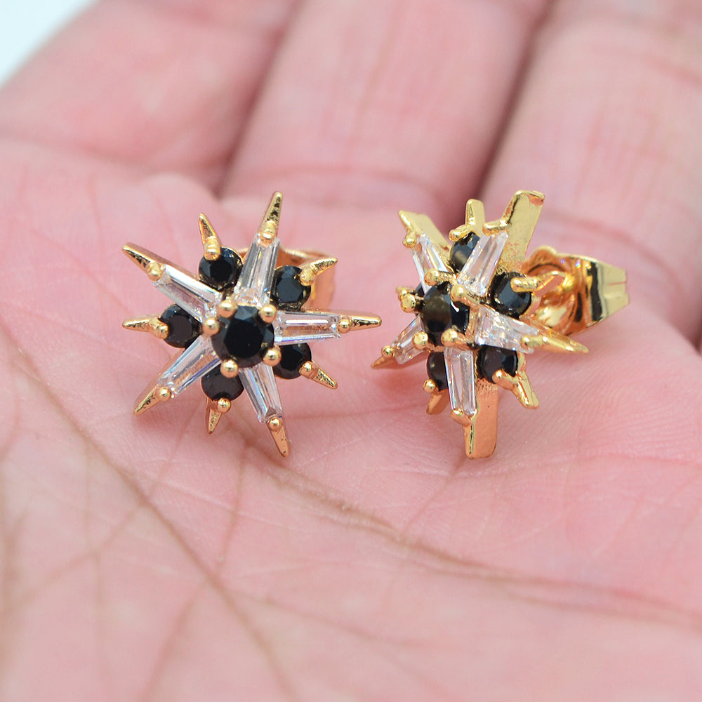 Wholesale Gold Plated Women Black Zircon CZ Stars Stud Earrings Jewelry