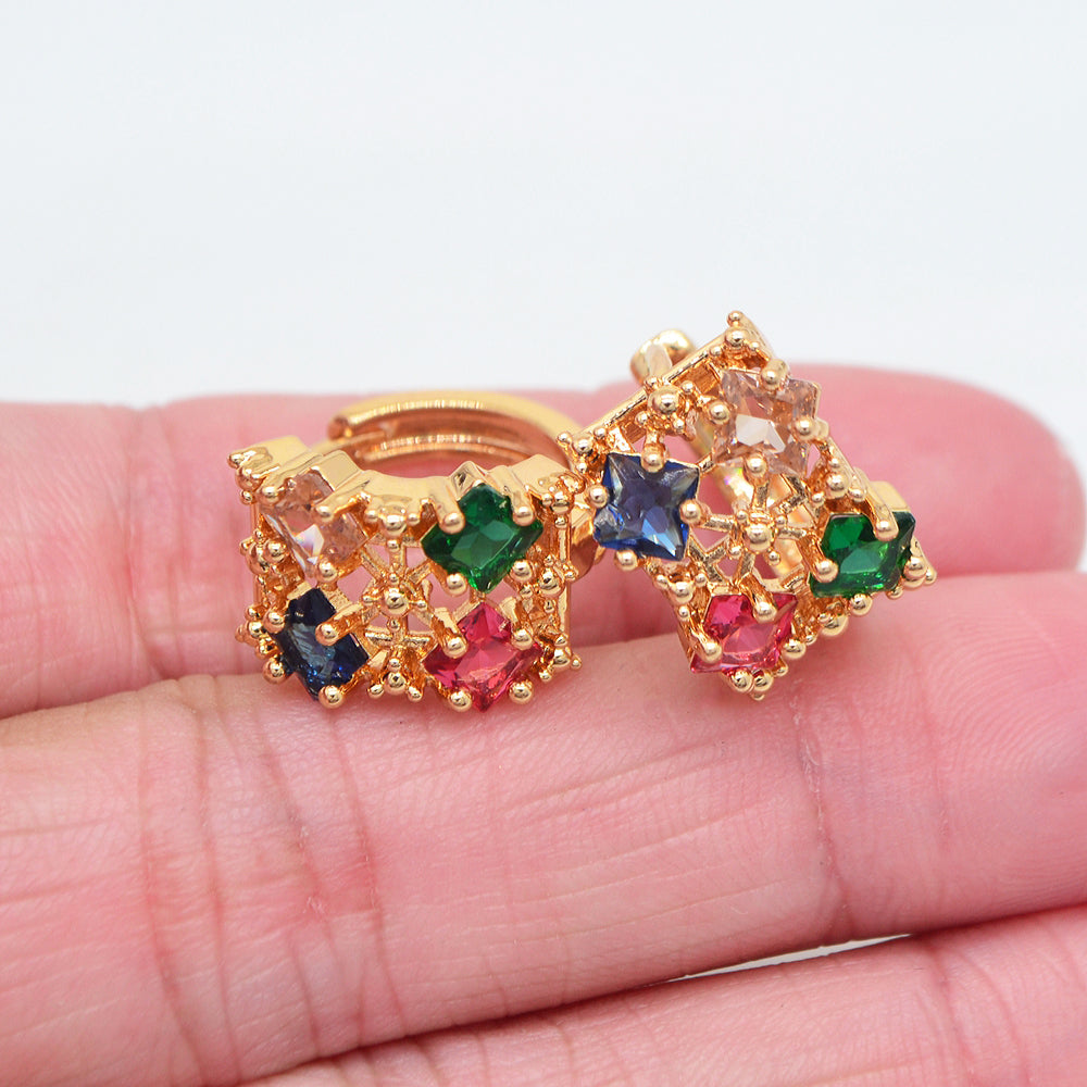 Wholesale Gold Plated Women Rainbow Zircon CZ Chunky Huggie Earrings Jewelry