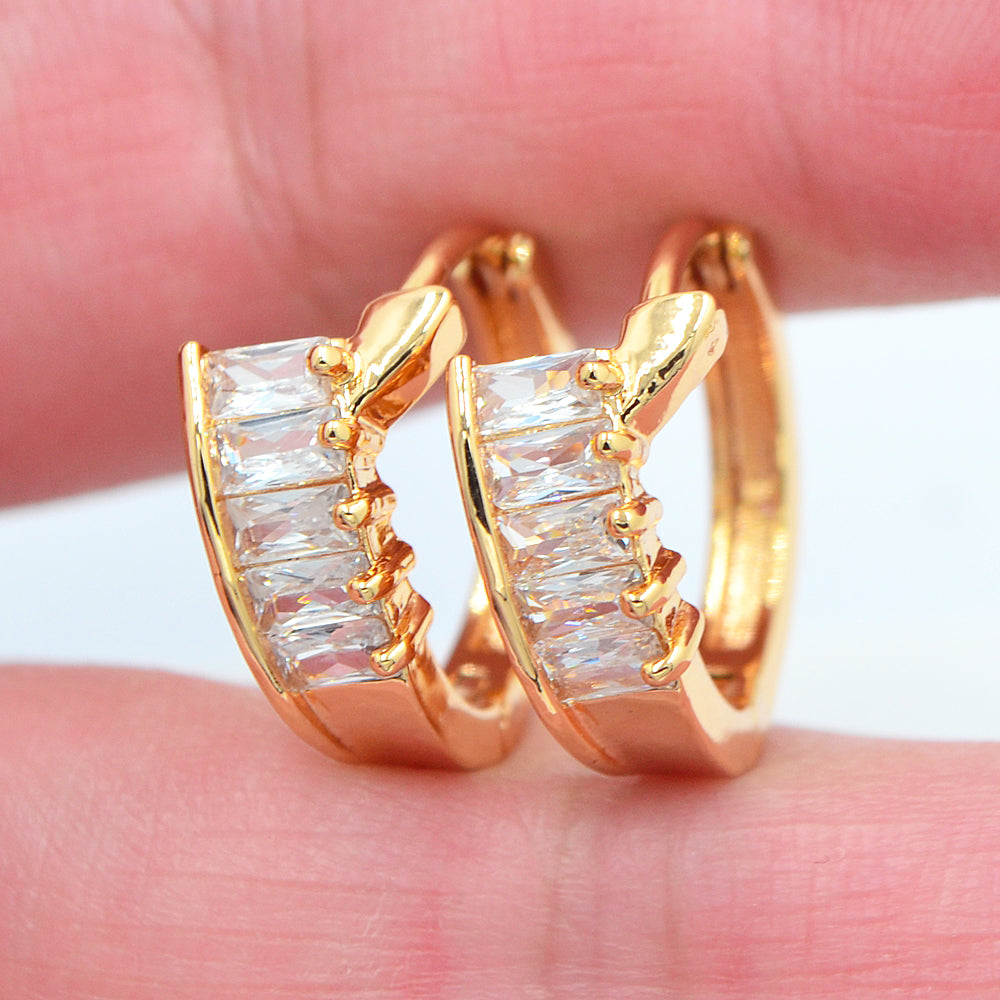 Wholesale Gold Plated Women Stylish Clear Zircon CZ Hoop Huggie Earrings Jewelry