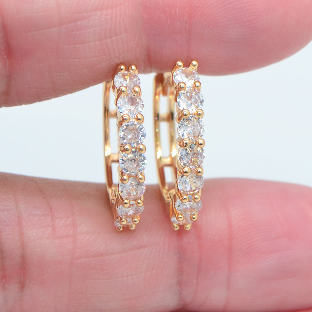 Wholesale Gold Plated Women Multicolor Round Zircon CZ Hoop Huggie Earrings Jewelry