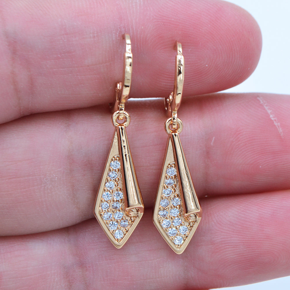 Wholesale Gold Plated Women Clear Zircon CZ Geometry Lozenge Dangle Earrings Jewelry
