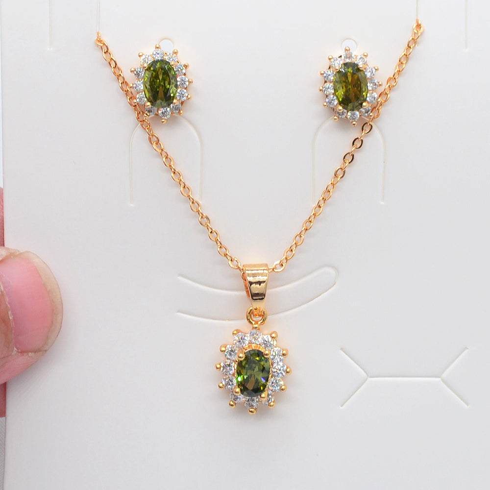 Wholesale Gold Plated Women Red Zircon CZ Oval Wedding Jewelry Set