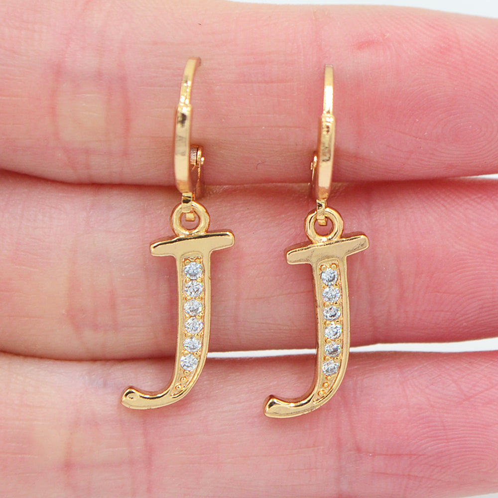 Wholesale Gold Plated Women Clear Zircon CZ Alphbet Letter A to Z Dangle Earrings Jewelry