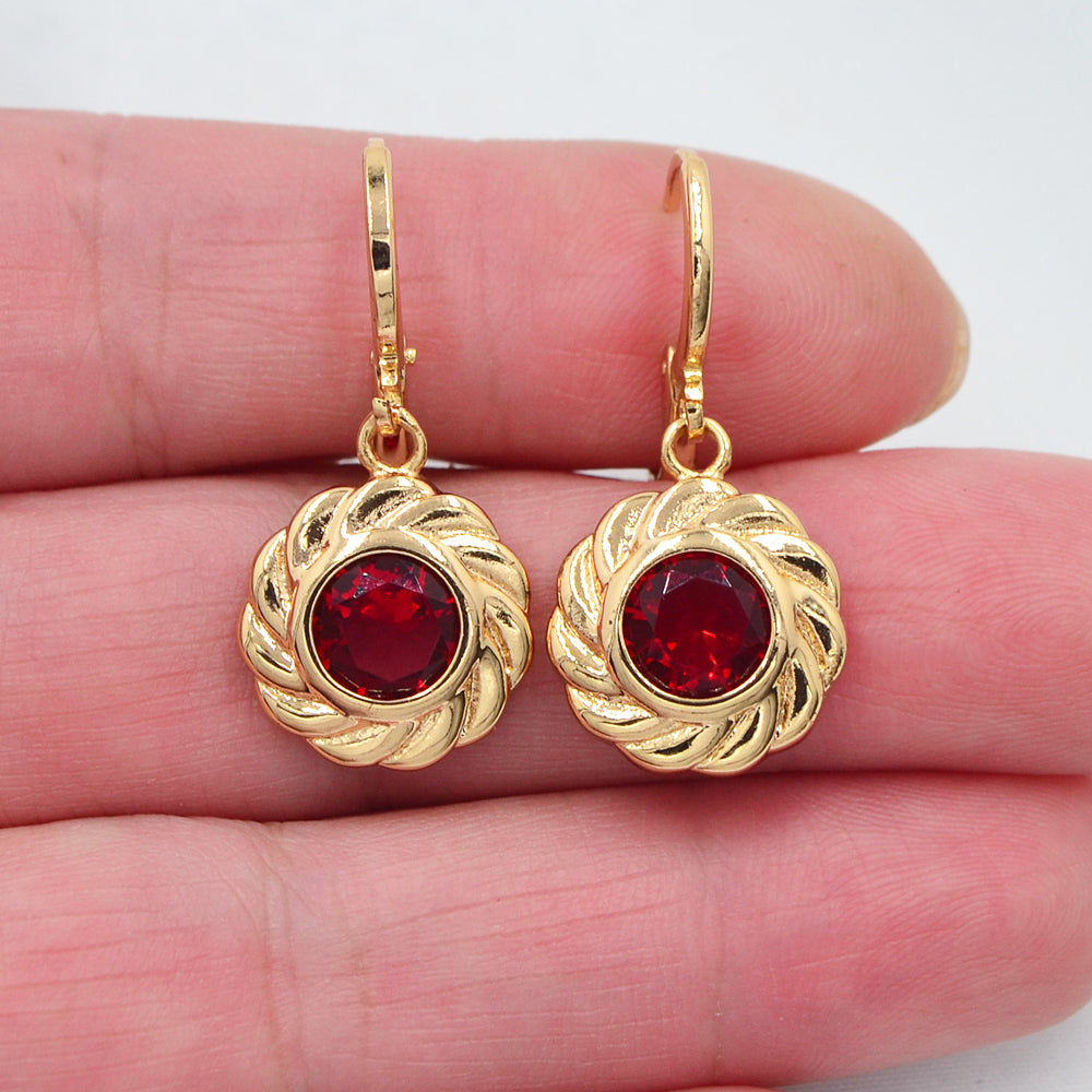 Wholesale Gold Plated Women Lake Blue Zircon CZ Round Dangle Earrings Jewelry