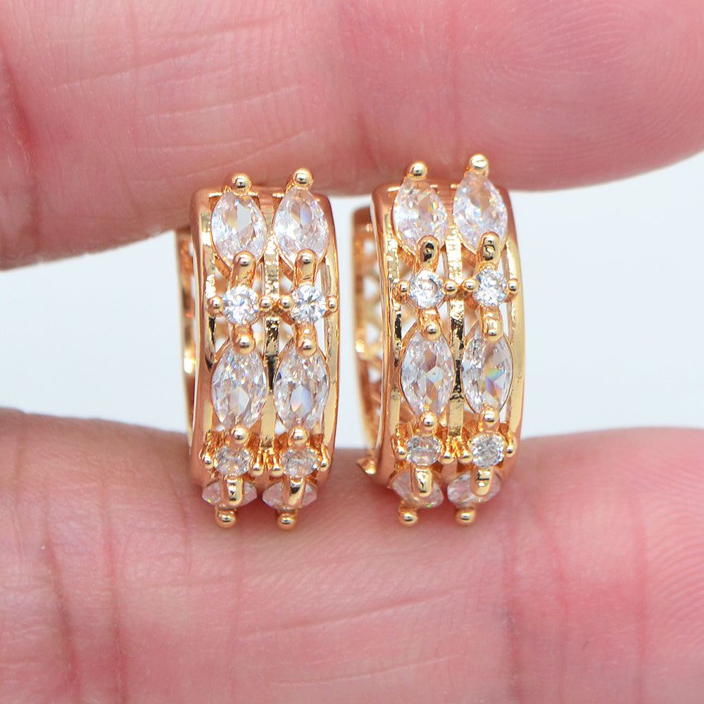 Wholesale Gold Plated Women Clear Marquise Zircon CZ Huggie Earrings Jewelry
