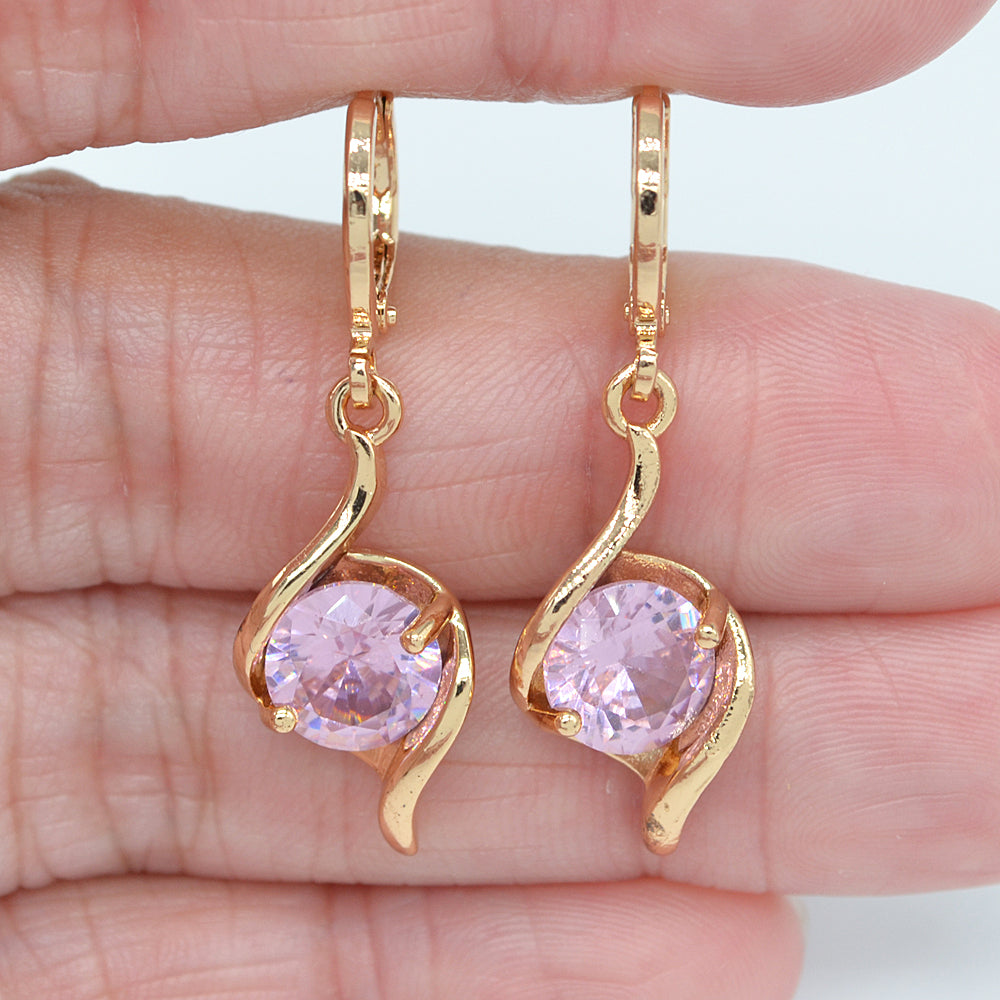 Wholesale Gold Plated Women Simple Blue Zircon CZ Heart Dangle Earrings Jewelry