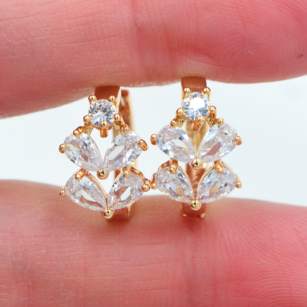 Wholesale Gold Plated Women Clear Zircon CZ Leaf Huggie Earrings Jewelry