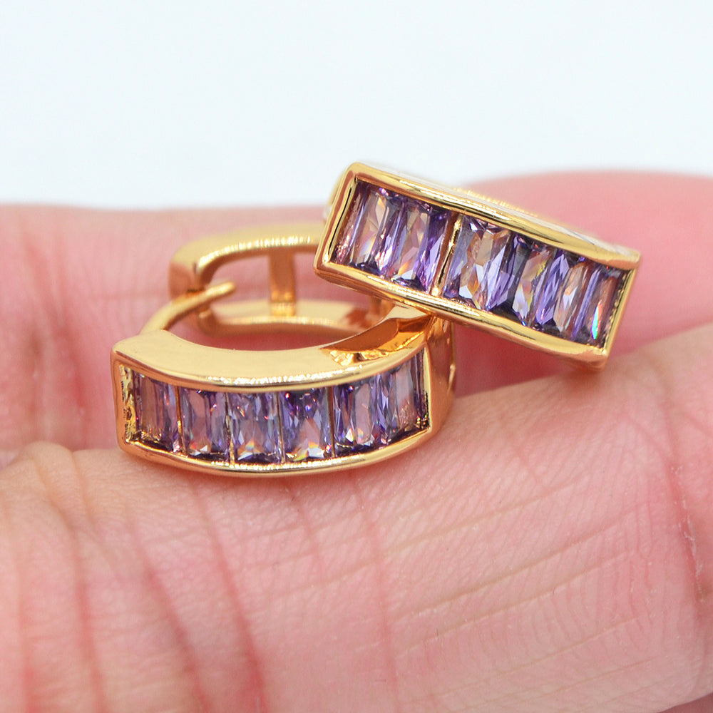 Wholesale Gold Plated Women Fashion Rainbow Zircon CZ Huggie Earrings Jewelry